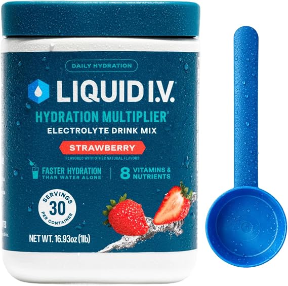 Liquid I.V. Hydration Electrolytes Tub, Strawberry, 30 Servings | Scientifically Formulated | Clinically Proven Hydration |No Artificial Sweeteners | Non-GMO | Vegan | Powder Drink Mix