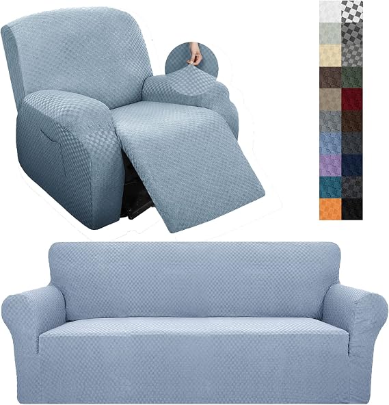YEMYHOM 1 Piece Couch Cover + 4 Pieces Recliner Cover (Light Blue)