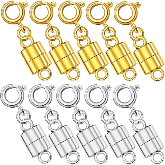Magnetic Necklace Clasps and Closures,Magnetic Necklace and Bracelet Clasps, Jewelry Clasps and Converters Set, Silver and Gold Plated Stainless Steel (A 10PCS)