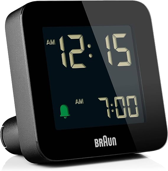 Braun Dijital çalar saat erteleme fonksiyonu, negatif LCD ekran, hızlı ayar fonksiyonu, siyah Crescence alarmı, BC09B modeli.