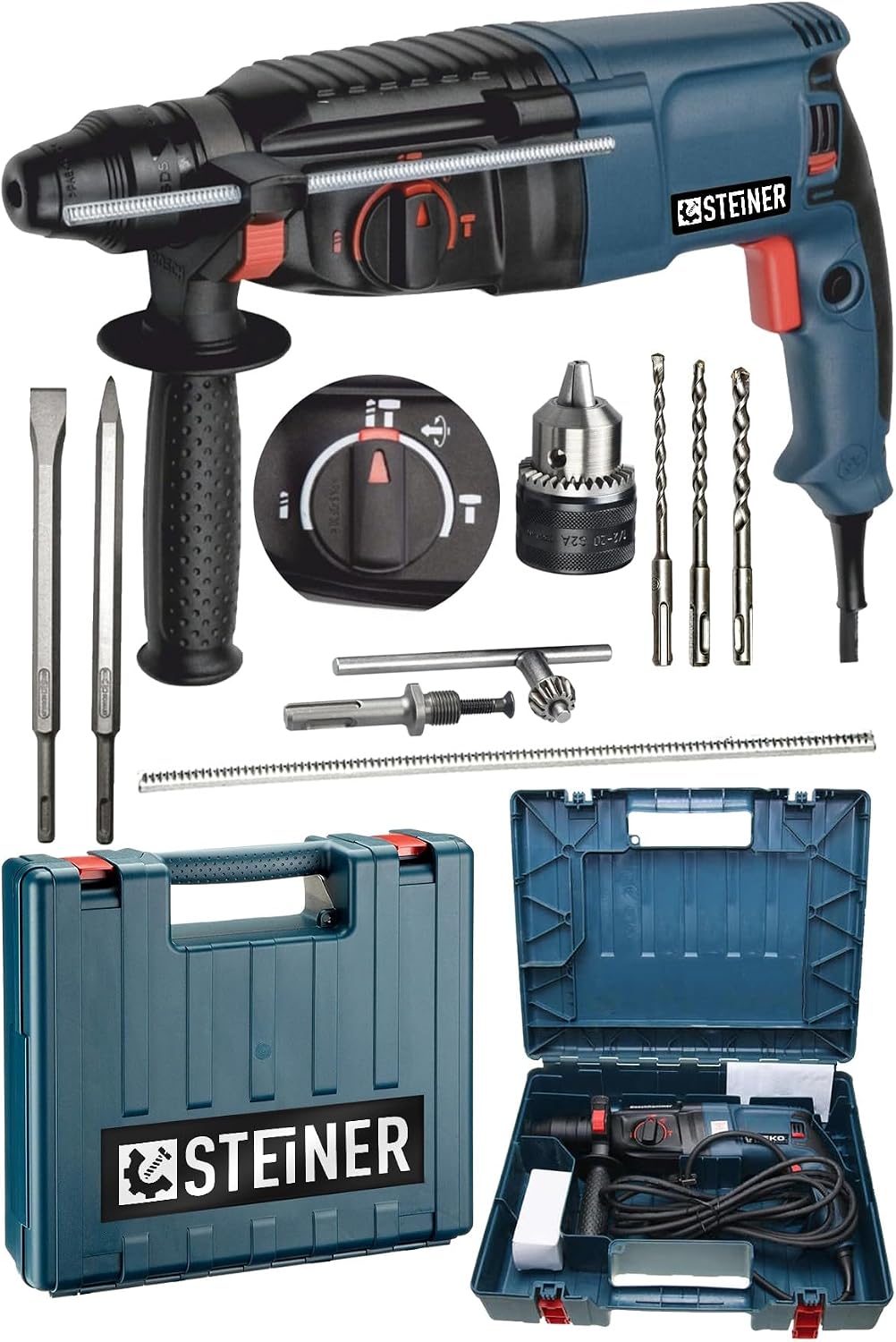Steiner Germany Technology 3000 Watt Darbeli Matkap Kırıcı Delici Hilti + 1 Adet Mandren + 5 Adet Uç