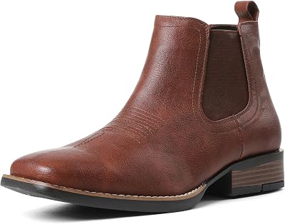 femflame Cowboy Boots for Men Square Toe Chelsea Boots Waterproof Classic Elastic Slip on Chukka Ankle Boots Casual...