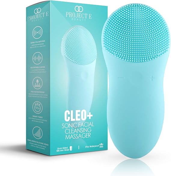 Cleo+ Sonic Facial Cleansing Brush by Project E Beauty | Daily Cleansing | Gentle Exfoliating | Wireless Portable Face Cleanser | Face Massager Wash Brush | Travel Size | Waterproof Soft Silicone