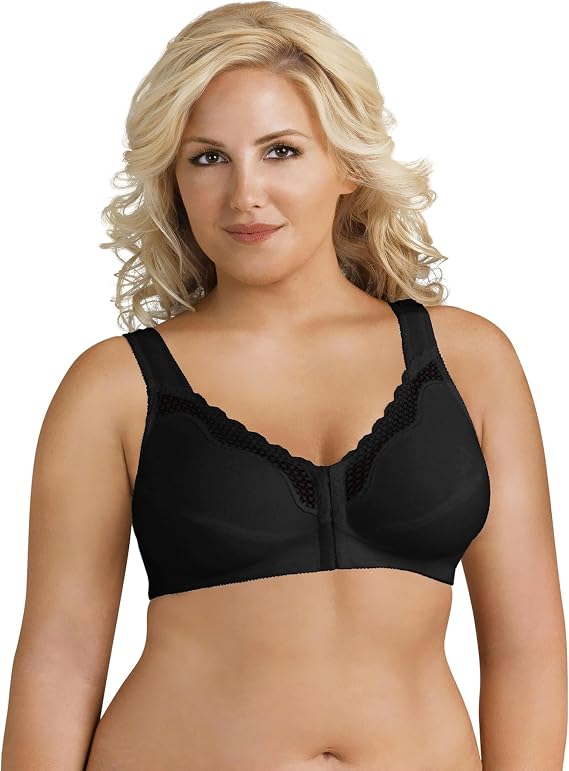 Exquisite Form 5100531 Women's Fully Wireless Cotton Back & Posture Support Bra with Front Closure & Lace