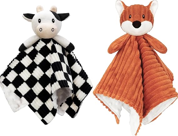 2 Pack Baby Security Blanket for Babies, Soft 3D Checkerboard Lovey with Minky Dot Fabric Backing, Newborn Boys and Girls Snuggle Stuffed Animal