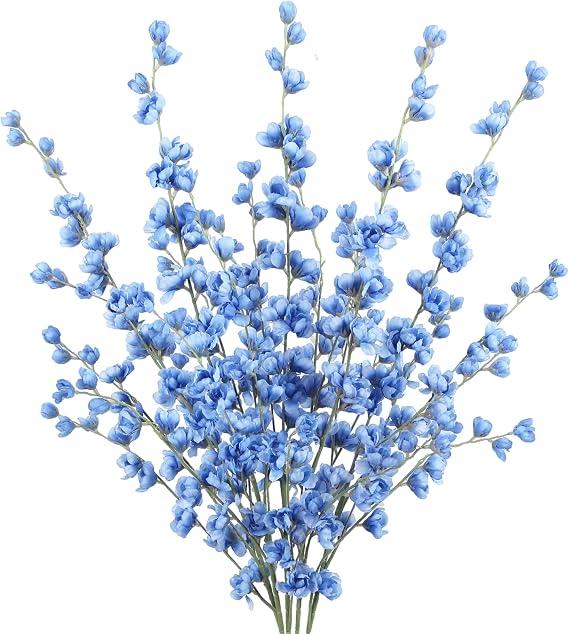 IPOPU Blue Delphinium Artificial Flowers,5PCS Silk Larkspur Flowers Bulk 45.6in Long Stem Faux Flowers for Tall Vases Table Centerpieces Wedding Home Decor (Blue)