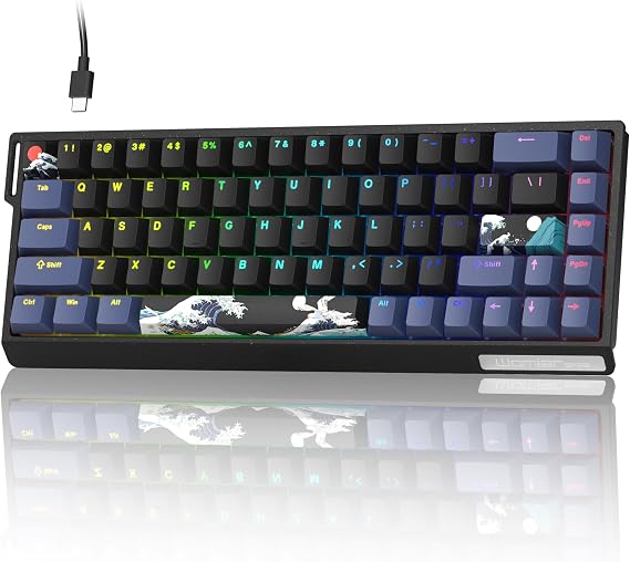 SK68 65% Gaming Keyboard, Wired Backlit Mini Keyboard w/100% Hot-Swap Socket 68 Keys Aluminum Gaming Wired Keyboard for PC Laptop Game