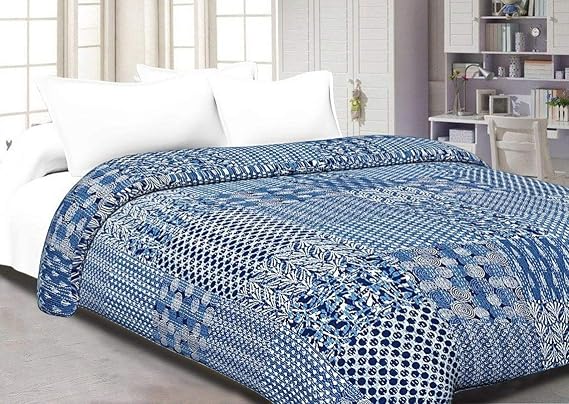 Fashion Hub Handmade Pure Cotton Twin Size Quilted Tapestry (Indigo Blue)