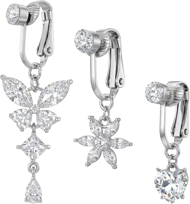 3 Pcs Fake Belly Piercing Fake Bellys Rings Piercing Clip on Belly Button Rings False Bellys Button False Navel Ring Non Piercings Jewelry for Women Silver