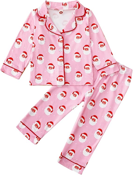 Kavousa Christmas Pajamas For Kids Toddler Girl Boys Pjs Long Sleeve Button Down Matching Pjs Infant Baby Lounge Set