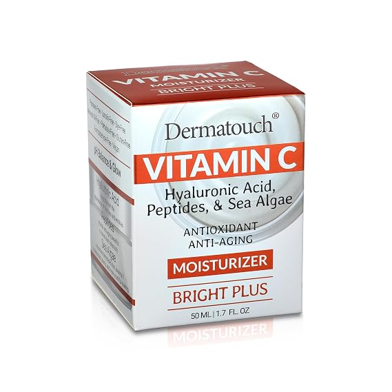 DERMATOUCH Vitamin C Bright Plus Moisturizer with Hyaluronic Acid, 1.7 Oz | Vitamin E & Turmeric, Peptides & Sea Algae, Made in USA