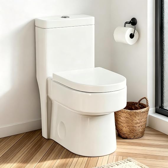 Compact One Piece Toilet with Soft-close Seat Lid, Power Dual Flush 1.2/1.85 GPF, Modern Standard White Toilet Bowl, Smart Toilet For Bathroom, 12'' Rough-in