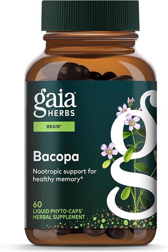 Gaia Herbs Bacopa, 60 Vegan Capsules, 60 Servings | Brain & Cognitive Support Herbal Supplement, Made with Bacopa Monnieri to Help Support a Thriving Mind*