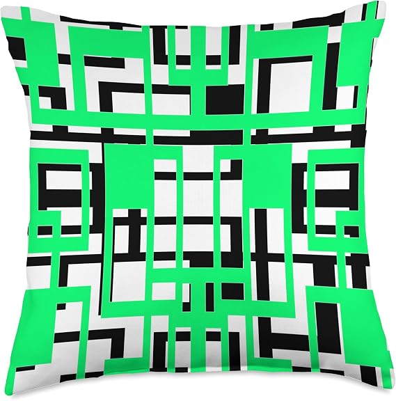 Geometric Shapes Pattern Aqua-Green Black White Background Throw Pillow