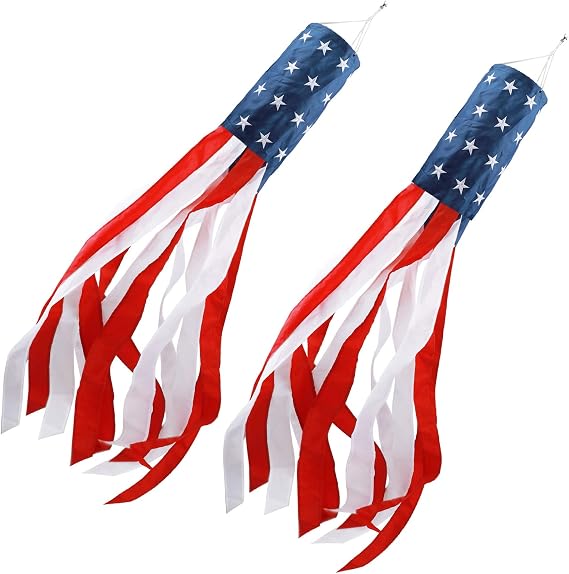 HOOSUN 4th of July Decorations,40 Inch American Flag Windsock,Wind Socks for Outside Heavy Duty,Patriotic Memorial Day Decor,USA Windsock With Embroidered Stars,Red White And Blue Wind sock,2 Pack