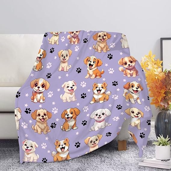 chaqlin Flannel Pet Blanket Fluffy Cute Paw Print Dog Blanket Super Warm and Soft Dog Blanket for Bed Cover Fuzzy Sleep Mat for Dogs and Cats,Purple Lovely Puppy Blankets for Kids Adult,X-Small