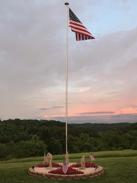 7000-T8 Aluminum 28' Sectional Flagpole, 2.4" Tube Diameters with Accessories (Includes 266 LED Solar Light)