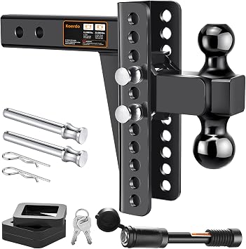 Adjustable Trailer Hitch -Drop Hitch-Tow Hitch FITS 2.5 inch Receiver-8inch Drop/Rise, 2" & 2-5/16" Ball Hitches for Trucks, 22,000 LBS GTW, Trailer Hitches with Anti-Theft Pin, Black