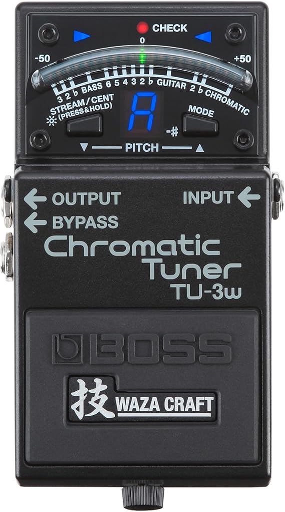 BOSS TU-3W Waza Craft Compact Chromatic Tuner | Enhanced with Waza Innovation & Craftsmanship | Superior Tuning for Guitar and Bass | 21-Segment Blue LED Meter | Accu-Pitch Sign Function