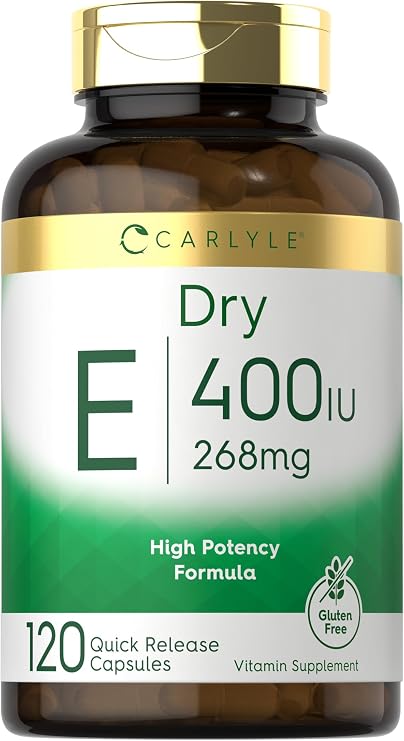 Carlyle Dry Vitamin E 400 IU | 120 Capsules | D-Alpha Tocopheryl | High Potency Formula | Non-GMO & Gluten Free Supplement