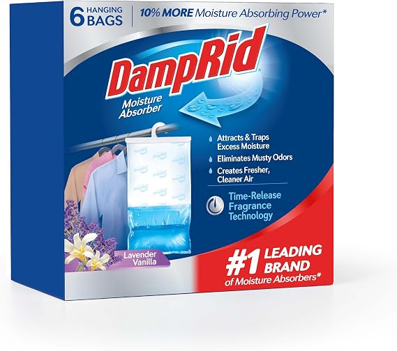 DampRid Lavender Vanilla Hanging Moisture Absorber, 15.4 oz., 6 Pack - Eliminates Musty Odors for Fresher, Cleaner Air, Ideal Moisture Absorbers for Closet, 10% More Moisture Absorbing Power*