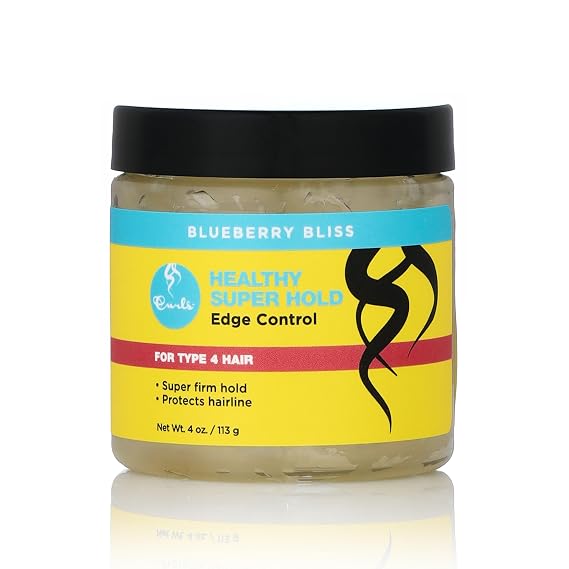 Curls Blueberry Bliss Super Hold Edge Control - 4 oz, Edge Fixer Strong Hold Hair Gel, For Styling Type 4 Hair, Flake-Free Instant Shine, Enriched with Castor Oil, Blueberry Seed Oil, Rosemary Leaf