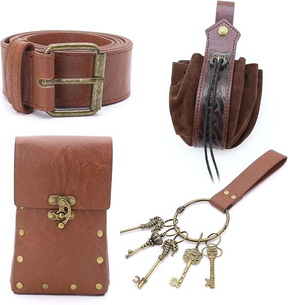 4 Pcs Medieval Belt Pouch Renaissance Belt Accessories Medieval Costume Accessories Viking Belt Potion Bottles Halloween Medieval Cosplay with Accessories (D)