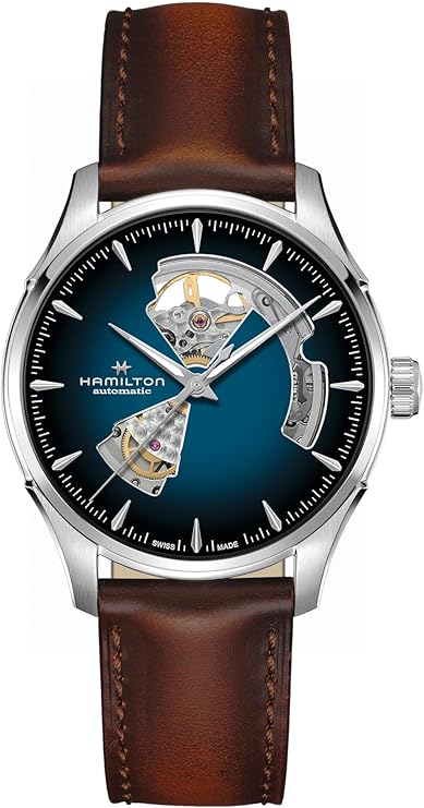 Hamilton Jazzmaster Open Heart Automatic Men's Watch, 40mm Stainless Steel Case, Swiss Made, Blue Dial Analog Wrist Watch, 50m Waterproof, Sapphire Crystal, 3-Hand Movement, Cow Leather Strap