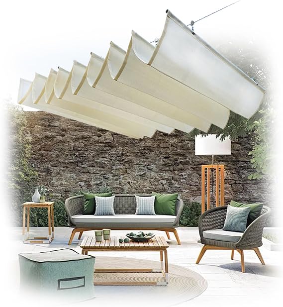 Pergola Roof Canopy Kit, Sliding Wire Wave Sunshade Sail, Outdoor Patio Replacement Awning, Retractable Breathable Cover, 90% Sunscreen Shade Cloth, Easy Installation Size : W2.2*L3m/W7.22*L9.84ft