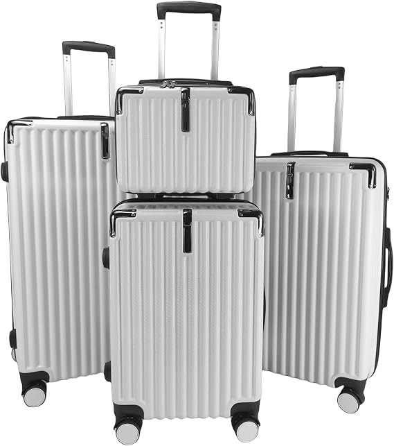 Suitcase Set - Cabin Suitcase - Large Medium Small Size Lightweight Suitcases 4 Wheel & Hard Shell - Hand Luggage Bag Flight Carry-ons Travel Cabin Bags (White, Set of 4)