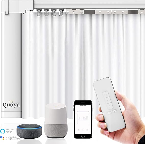 Quoya QL600 Motorised Smart Electric Curtain Track with Remote – Hidden Brackets, Automatic Curtain Opener, Works with Alexa, Google Home & Siri – App & Voice Control – up to 3 m / 9.8 ft