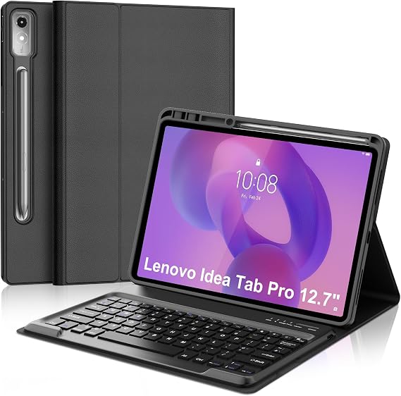 Case Keyboard for Lenovo Idea Tab Pro 12.7'' 2025 | UK Layout Keyboard for Lenovo Idea Tab Pro 2025, Slim Case with Detachable Wireless Bluetooth Keypad- Black