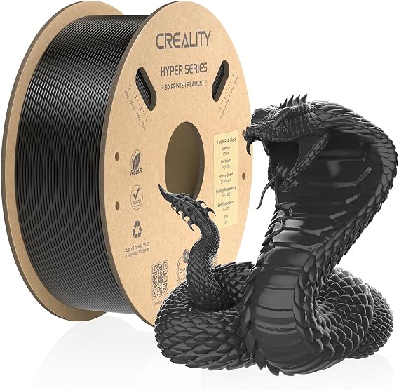 Creality Official 3D printer filament, Hyper PLA high speed filament, 1.75 mm 3D printing filament, for high speed printing, measurement precision +/-0.02 mm, 1 kg/reel - black