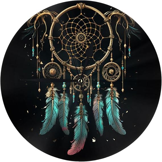 Dark Dream Catcher Wall Clock Silent Non-Ticking Modern Clocks Battery Operated Wall Clocks Small Classic Analog Clock Decorative for Kitchen Living Room Office Bedroom Bathroom