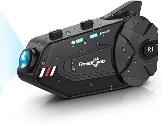 FreedConn R1 Plus Helmet Intercom with Camera, 1000M 6-Rider Communication