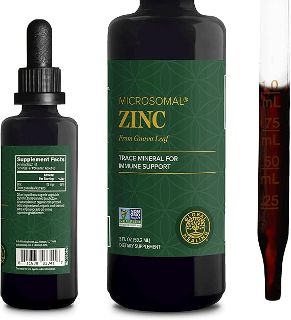 Organic Liquid Zinc Supplements, Liquid Zinc Drops for Immune System(2 Oz) | Global Healing USDA Organic Liquid Zinc Drops- Hormone Balance, Aging