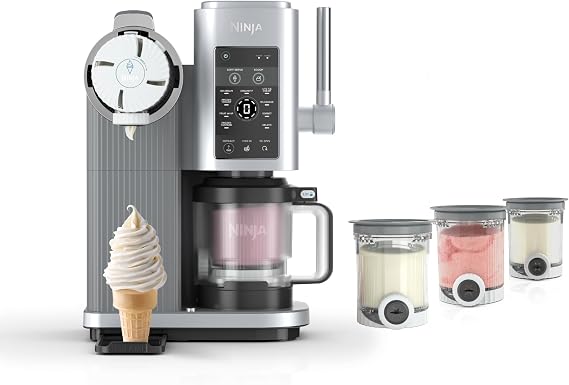 Ninja CREAMi Scoop & Swirl Ice Cream and Soft Serve Maker, Oprah's Favorite Things 2025, 13 Programs, Soft Serve Handle & (4) CREAMi 2-in-1 16oz Pints, Gift for Kids & ALL ages, NC701
