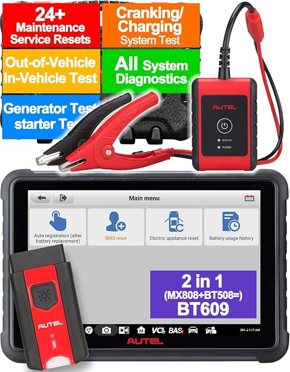 Autel MaxiBAS BT609 Battery Tester All System OBD Diagnostic Tool | 6V-12V Battery Test,12-24V Cranking & Charging Test,28+ Services,In-Vehicle & Out-of-Vehicle Test