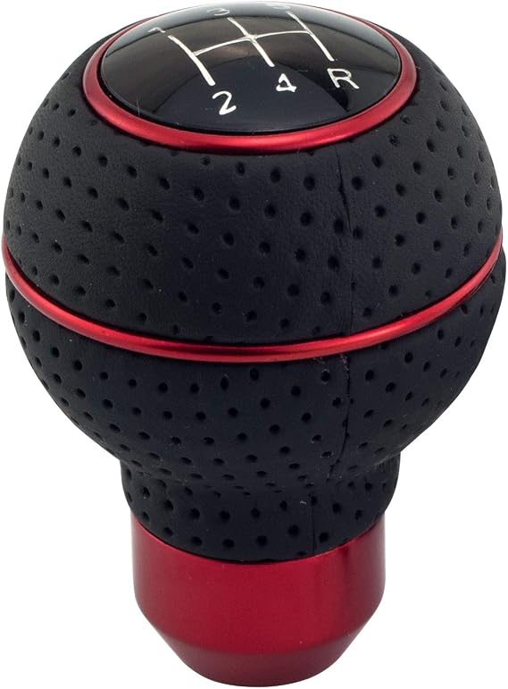 5 Speed Gear Stick Shifter Handle, Leather Covered Aluminum MT Car Shift Knob Fit Most Manual Transmissions, Red