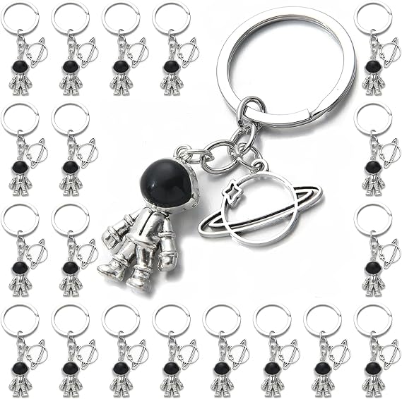 PHAETON 20PCS Robot Keychains Men Creative Spacemen Key Chain Space Robot Key Ring for Space Favors Lover Gifts Office Backpack Purse Charm, Silver, 4inch