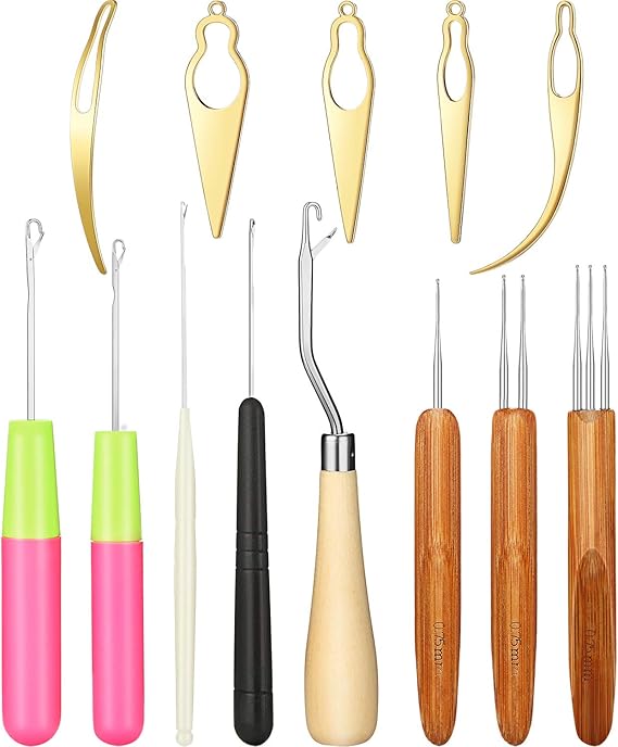 WILLBOND 13 Pcs Dreadlocks Crochet Hook Tool Set 3 Dreadlock Crochet Needles 5 Interlocking Tools for Locs 5 Bent Latch Hooks for Hair Braiding Twist Sister Locks Hair Styling Accessories