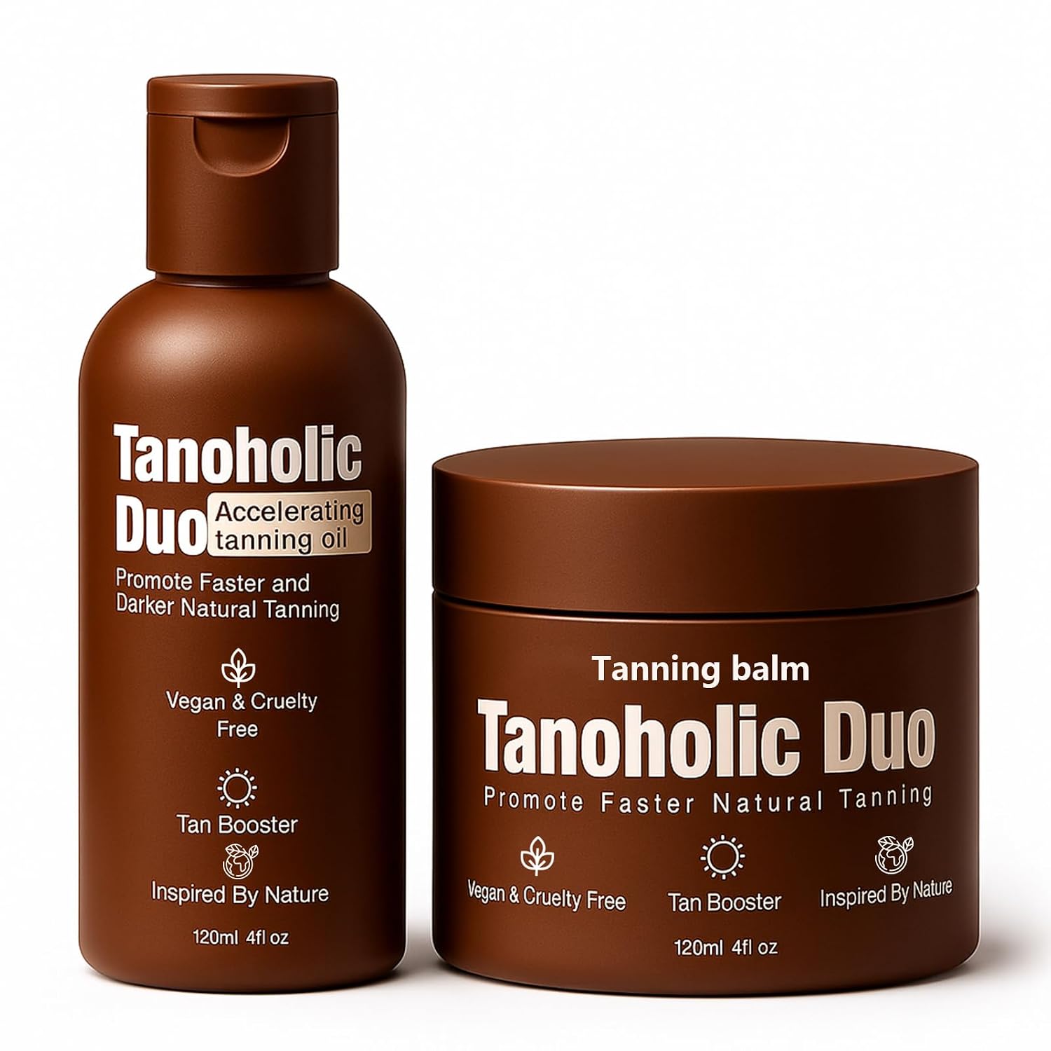 Tanoholic Duo - Natural Self Tanner Oil & Tanning Body Balm, Less Sun Tanning Set for Glowing, Even Tan, Hydrating, Streak-Free Formula for All Skin Types 2Pcs