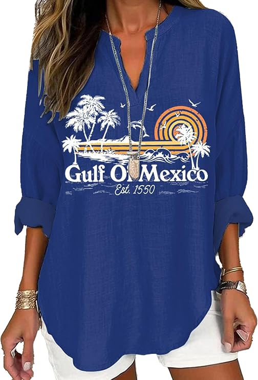 Gulf of Mexico Tshirt Women Golfo De Mexico Shirt Long Sleeve Gulf of Mexico Est 1550 Shirt V Neck