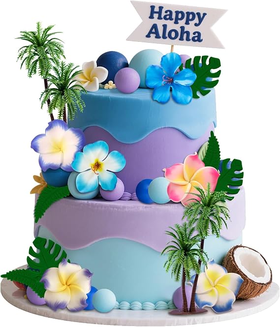 42Pcs Hawaiian Cake Topper Blue Balls Hawaiian Cake Decoration
