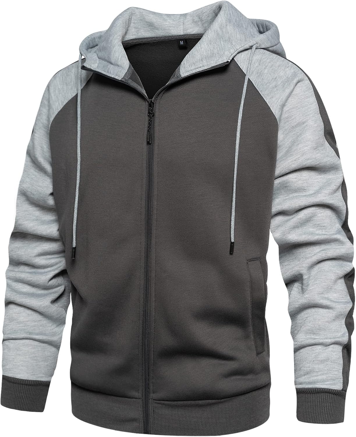 Mens Hoodies Zip Up Hoodie Patchwork Fleece Jacket Winter Warm Hooded