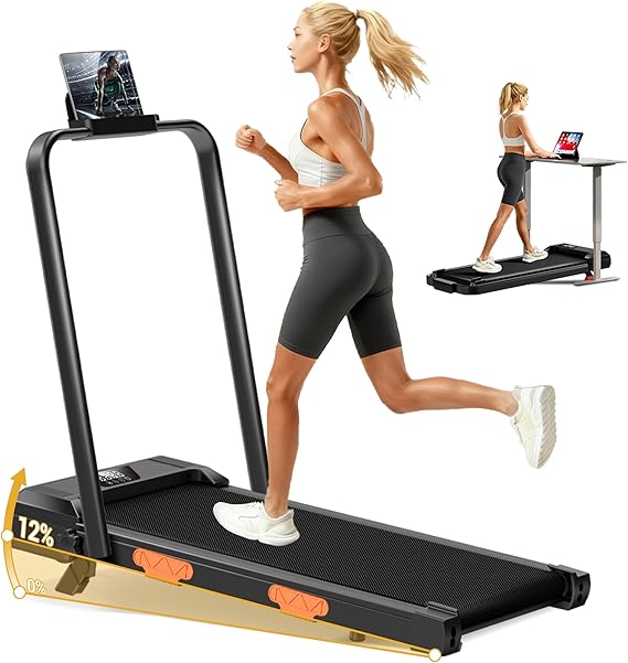 Walking Pad Treadmill for Home 2.5HP Foldable Treadmills with 12% Incline Compact Quiet Under Desk Small Walking Treadmill with Handles 300LBS with Romote Control Under Bed Office