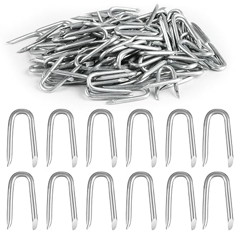120 Pcs Galvanised U Nails for Fencing, U Shaped Nails, Steel Chicken Wire Fencing Staples, Netting Staples, Fence Staples for Wire Mesh Woven Fencing