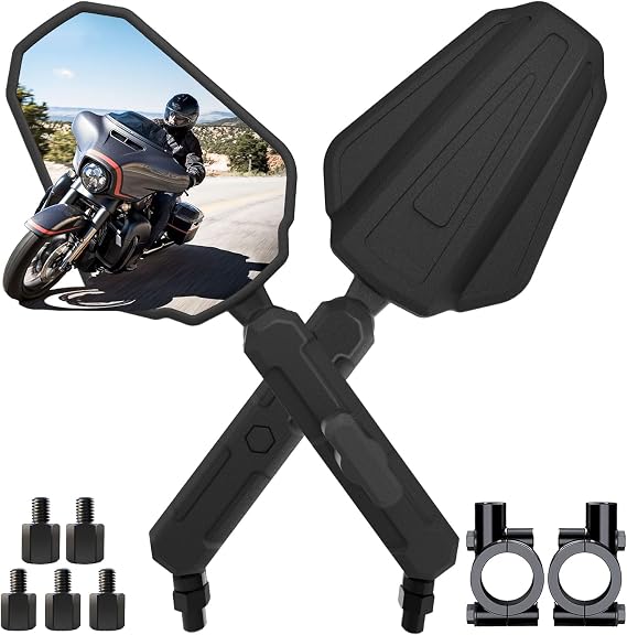 Adventure Universal Adjustable Motorcycle Side Mirrors with 7/8" Handlebar Mount, 8mm 10mm Screws, Compatible with ATV Dirt Bike and More