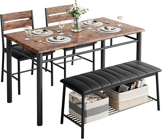 IRONCK Dining Table Set for 4, Kitchen Table and Chairs Set, Rustic Brown