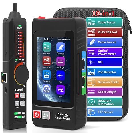 Multifunction Network Caber Tester,UTP Ethernet Cable Tester,Cable Tracer,4" IPS Touch Screen Network Tester Support VFL,OPM,POE++ Detect,RJ45 TDR,Length,FTP,Network Tools IP/LLDP/CDP/PPPOE/Tracer